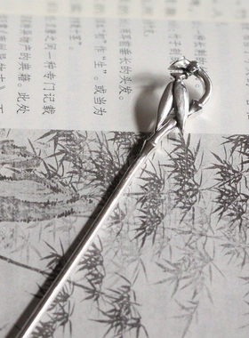 禅意竹枝雀鸟发簪简约哑光古风发钗新中式清冷感盘发头饰优雅古典