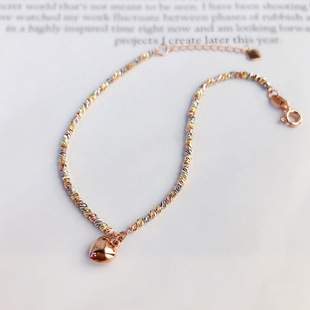 18K玫瑰金素金手链三色金手饰彩金光面桃心百搭时尚手镯女款