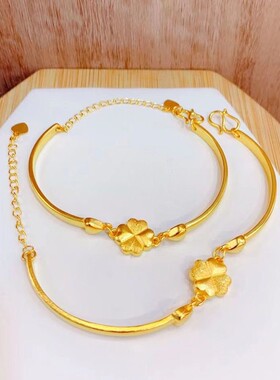 优选时尚玫瑰花黄金色手链四叶草