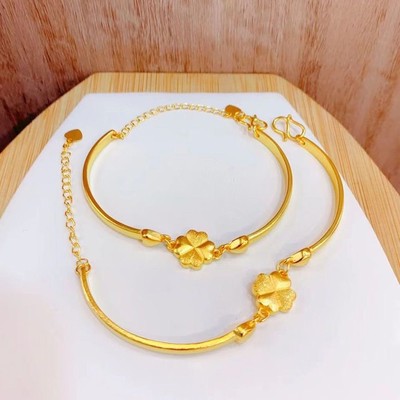 优选时尚玫瑰花黄金色手链四叶草