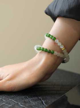 碧玉手串白月光石手链新中式国风绿色女生多圈叠戴情绪稳定串珠女