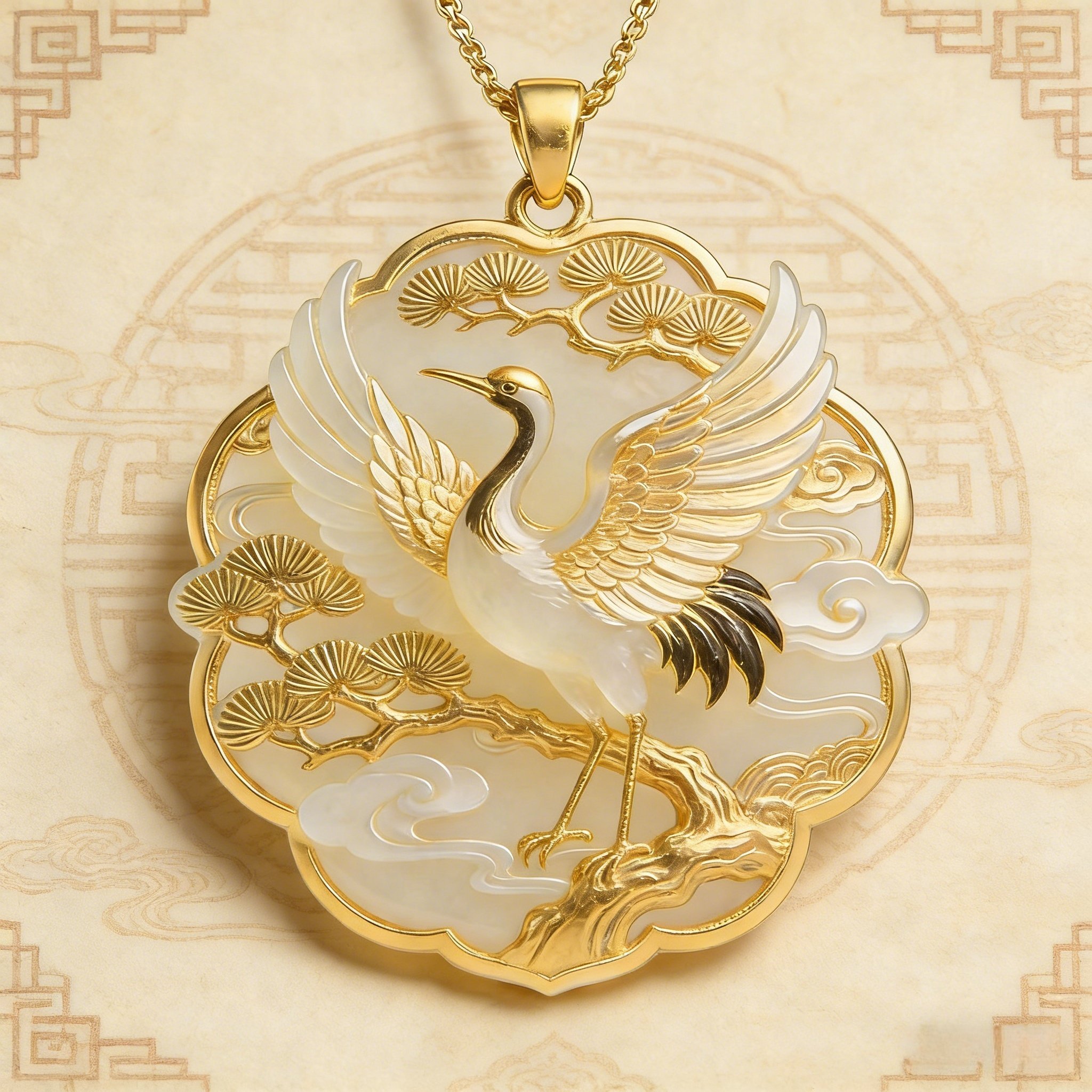 金鹤祥云新中式仿玉髓项链新款国风仙鹤吊坠精致马年爆款配饰礼物