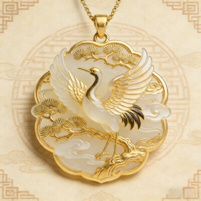 金鹤祥云新中式仿玉髓项链新款国风仙鹤吊坠精致马年爆款配饰礼物