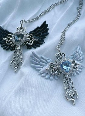 优选天使十字架毛衣链吊坠哥特风