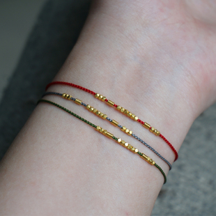 优选原创金极细红绳 手绳招财碎金子小金珠手链本命年红绳