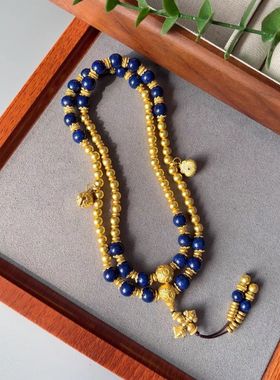 老铺同款新中式青金圆珠项链大气佛珠念珠毛衣链多戴手串国风配饰