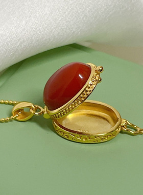 可打开放东西吊坠项链挂坠南红嘎乌盒空心女六字真言储物空间