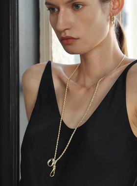 新款新中式分色间金锁扣项链耳环手链18k金色色复古风高级锁骨链