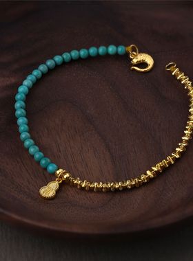 新款仿绿松石手链复古三角手串岁岁平安手链招财中国风小众女清新