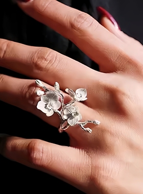 新中式蝴蝶兰枝蔓开口戒指时尚大气氛围感小众设计清冷国风指环