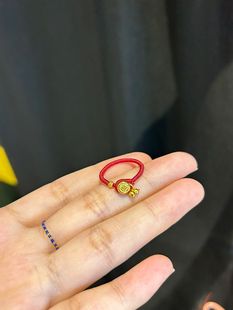 黄金色mini实心吉言戒指人工编织红绳小众指环高级设计感复古百搭