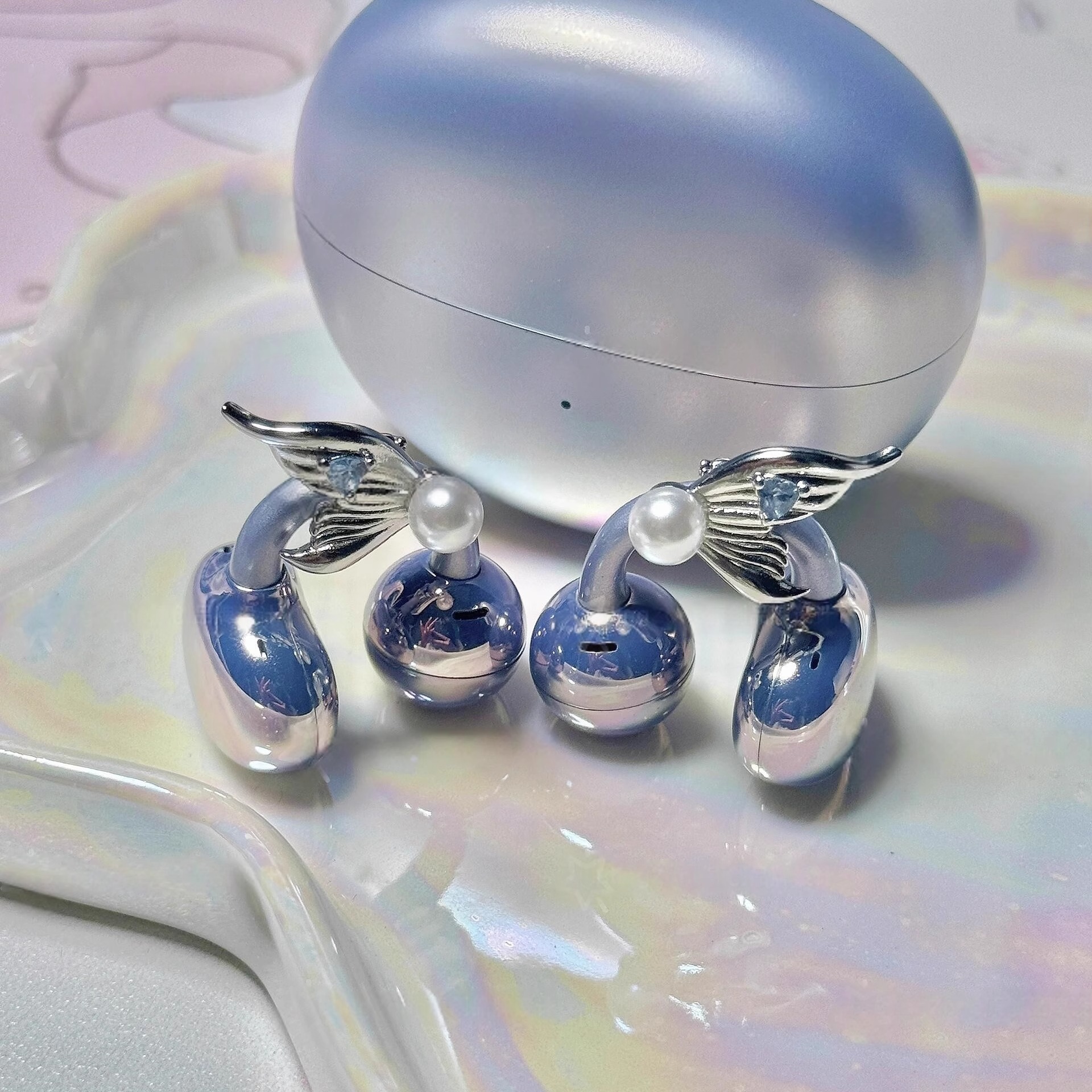 莎莎同款鲨鱼尾耳机钻扣适用freeclip耳夹扣小众高级感装饰配饰