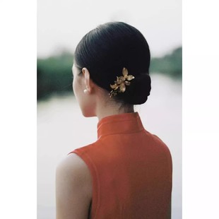 金色花朵插梳松果鸢尾花新中式复古优雅古典风格显气质旗袍配饰