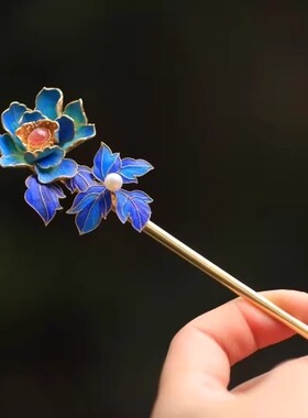 珍珠盘发海棠花发簪复古簪子