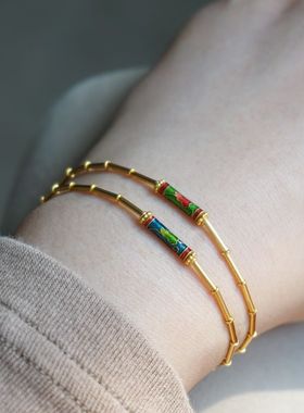 烧蓝竹节手链手绳黄金黄金复古