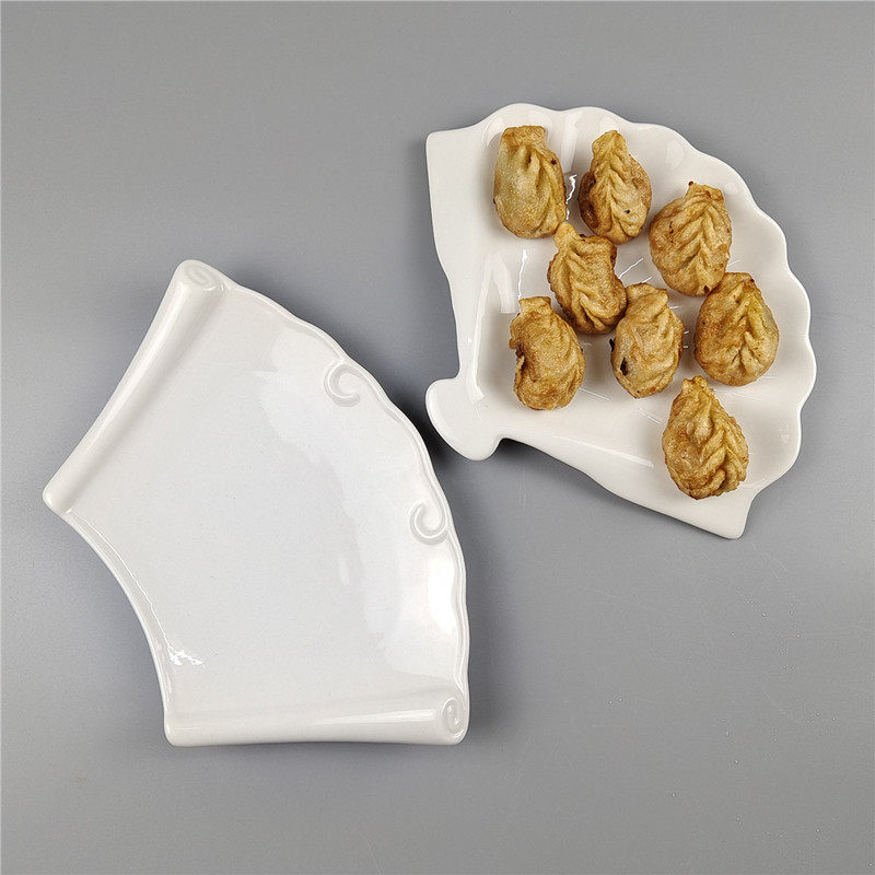 酒店餐厅陶瓷扇形盘子奇形怪状盘子创意不规则盘子火锅店凉菜盘子