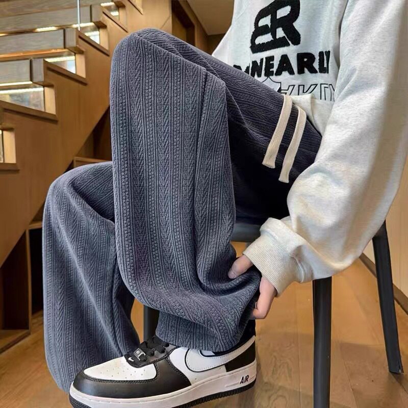 麦穗纹提花加绒男宽松卫裤