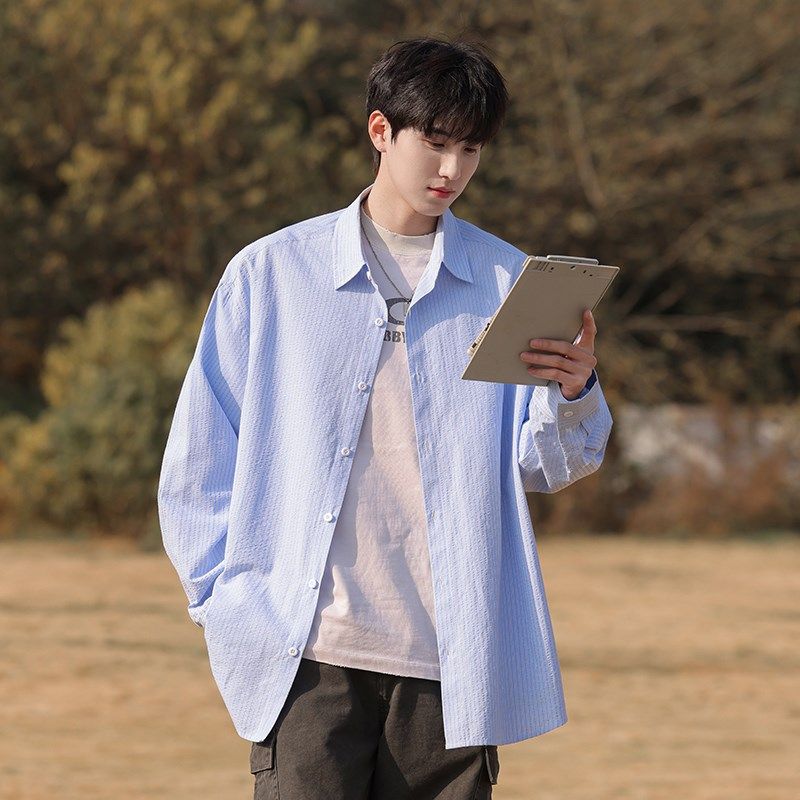 复古日系外情侣百搭潮男青少年衬衫1404-2-25111-p50，男装衬衫，星座1404-3