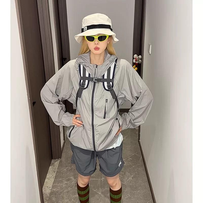 多巴胺紫色冰丝连帽防晒衣男女夏季薄款速干外套山系运动防晒套装,男装夹克,星座1404-3