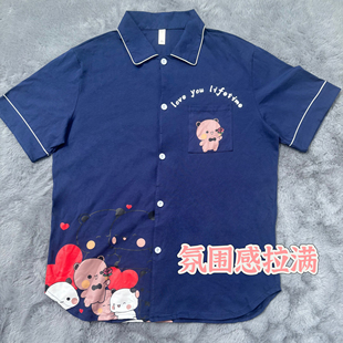 一二布布情侣睡衣男款2025新款夏纯棉家居服套装可爱卡通全棉短袖