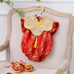 一周岁礼服女宝宝红色女童中式儿童抓周宴会婴儿旗袍唐装薄款夏季