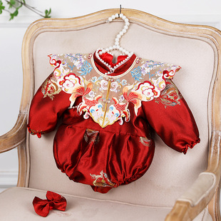 一周岁女宝宝礼服旗袍红色满月国风百日宴衣服中式婴儿抓周宴唐装