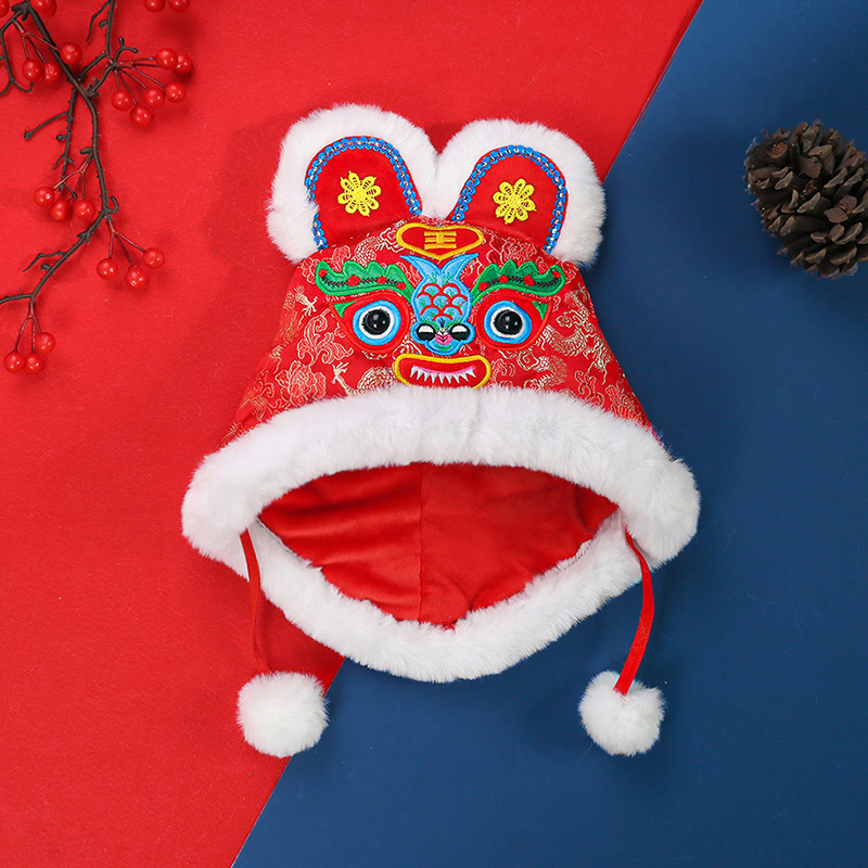 宝宝虎头帽抓周儿童新年传统中国风刺绣帽满月百天周岁老虎帽秋冬