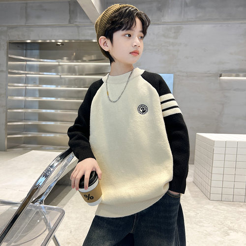 男童毛衣秋冬款2025新款儿童冬装中大童男孩冬季北极绒加厚打底衫