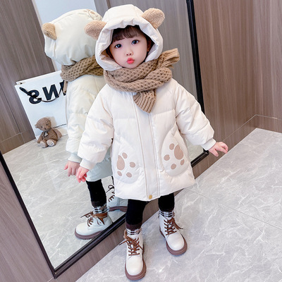 女童羽绒服冬装2024新款女宝宝冬季轻薄中长款儿童洋气白鸭绒外套
