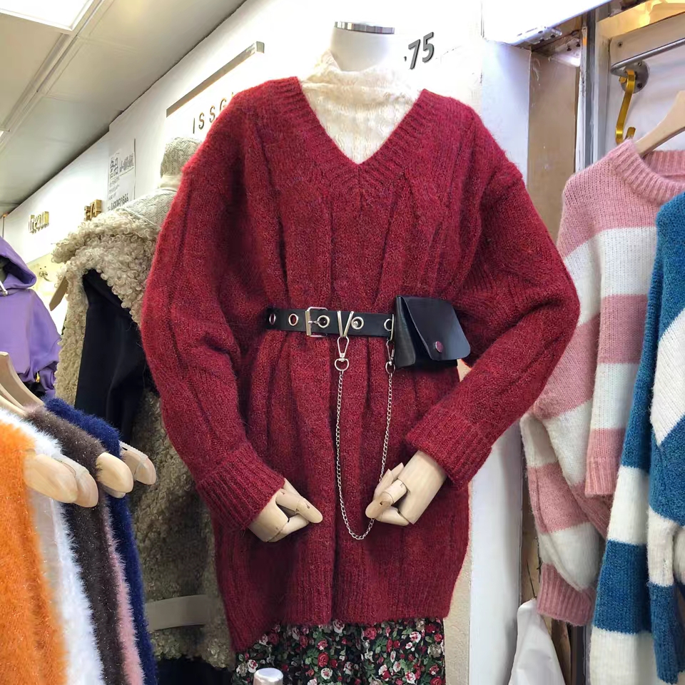 2025秋冬潮品简约个性宽松韩范ins风V领毛衣女