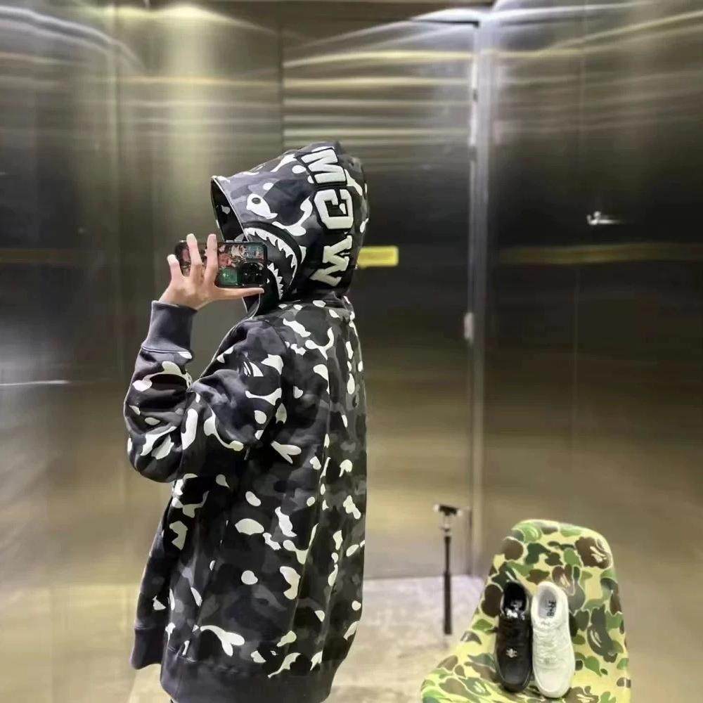 日版BAPE2023 CITY CAMO夜光全迷彩鲨鱼刺绣拉链卫衣男女情侣同款