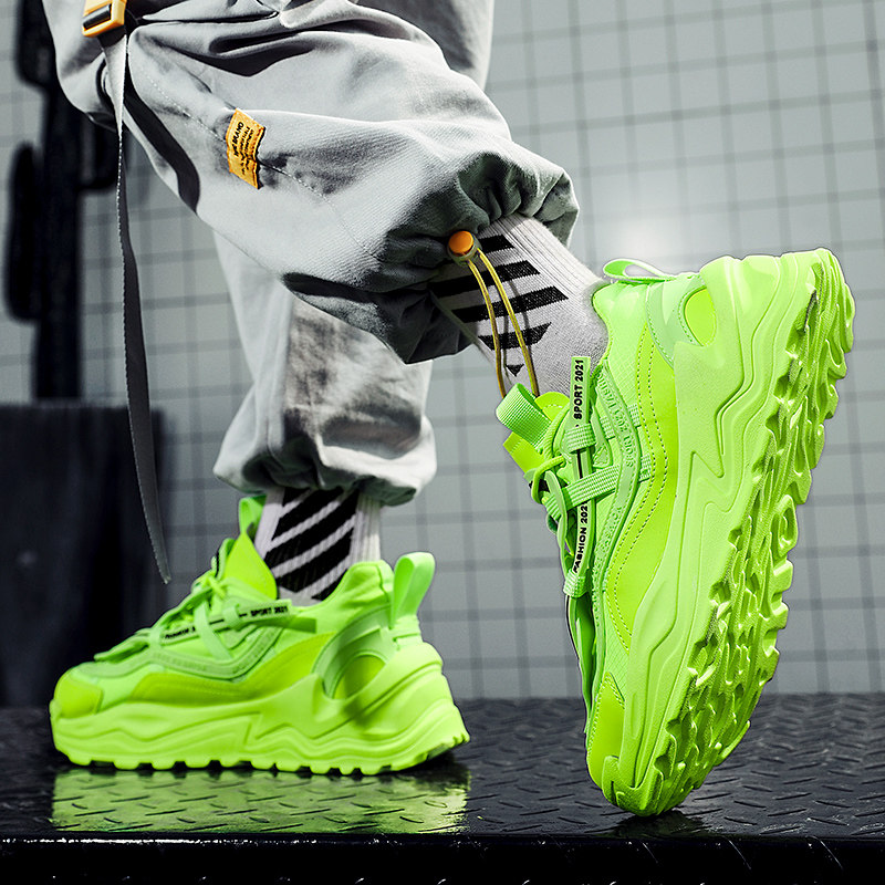 男鞋2025新款冬季休闲大码荧光绿运动跑步休闲秋季增高老爹潮鞋子,流行男鞋,老爹鞋,淘宝优惠券,粉丝福利购,淘宝优惠卷