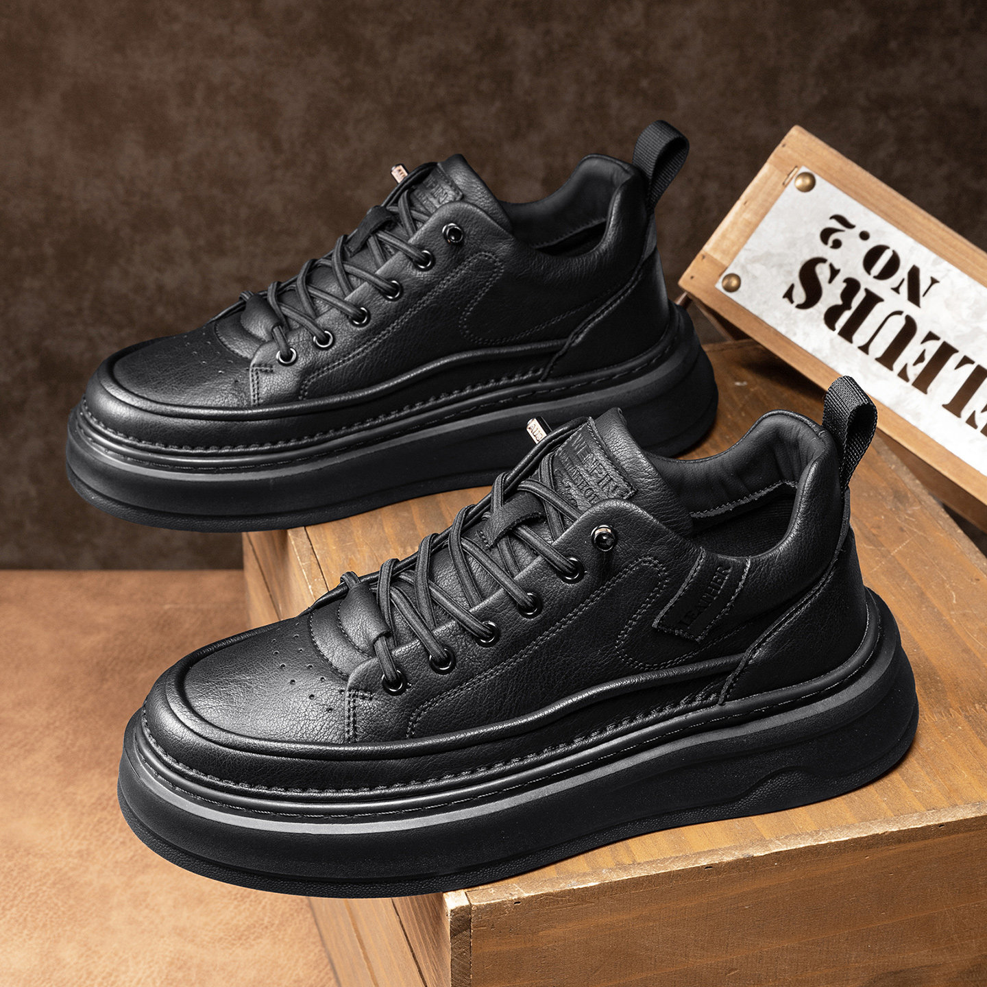 鞋子男鞋冬季黑色中帮皮鞋板鞋一脚蹬马丁靴免系鞋带棉鞋保暖加绒