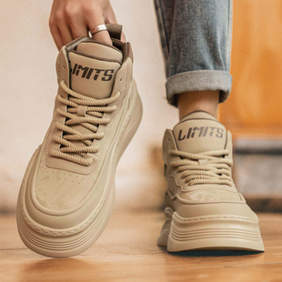 男鞋冬季加绒保暖棉鞋男款高帮板鞋高级感潮牌厚底增高工装马丁靴