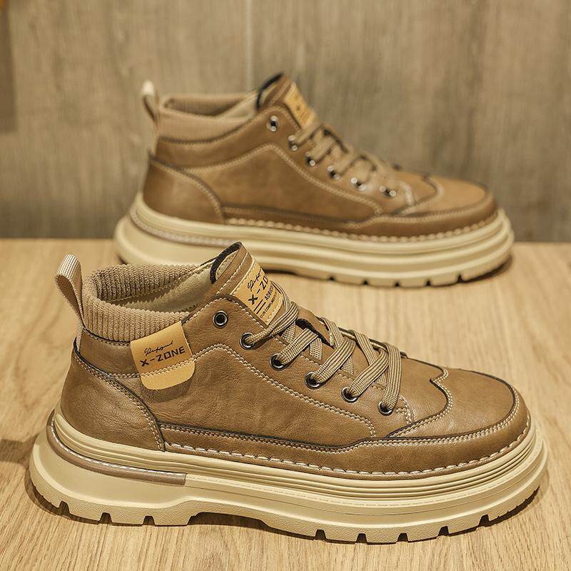 中帮男鞋秋冬款休闲皮鞋高帮工装靴子英伦风高级感痞帅男士马丁靴