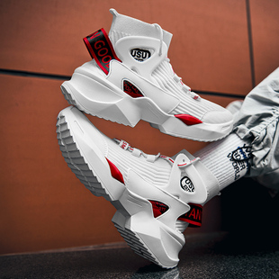 高帮老爹运动鞋2025秋冬内增高情侣鞋子潮男鞋透气飞织袜子鞋靴女