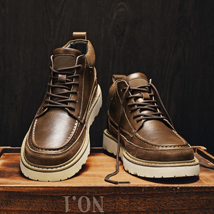 马丁靴男款2025新款真皮耐磨中帮休闲复古工装鞋英伦风皮真皮短靴