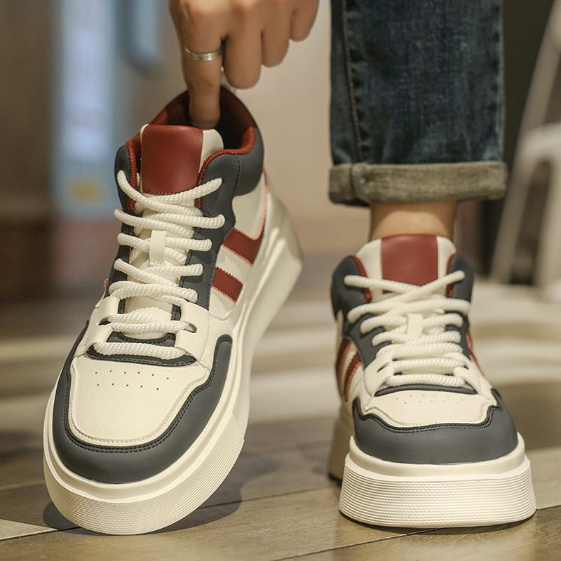 秋季高帮鞋男韩版时尚百搭厚底轻便中帮板鞋男款青少年休闲鞋子潮