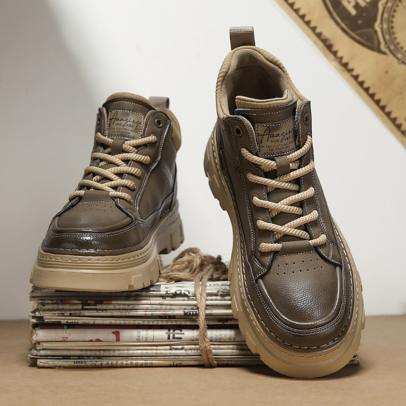 马丁靴男款中帮厚底增高鞋子男士工装短靴时尚复古轻便休闲男鞋冬