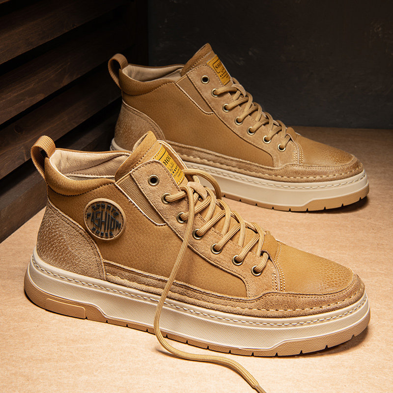 高帮鞋男款秋季运动休闲板鞋真皮皮鞋爆款百搭短靴中帮增高马丁靴