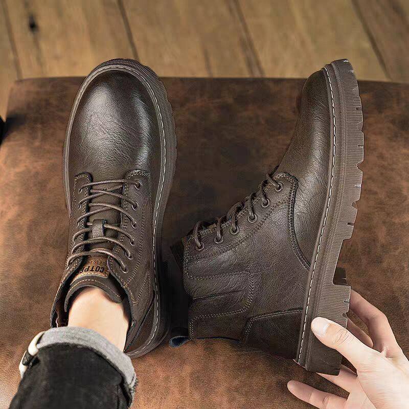 冬季马丁靴男复古惠州英伦风真皮男士高帮皮靴加绒中帮工装短靴子,流行男鞋,马丁靴,淘宝优惠券,粉丝福利购,淘宝优惠卷