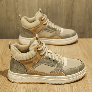 高帮鞋男款马丁板鞋时尚韩版男生鞋子冬季加绒中帮休闲靴子男增高