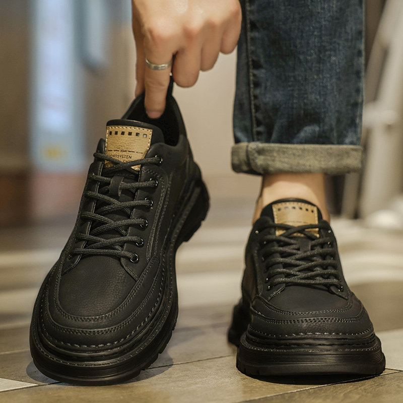 秋冬男士黑色工装鞋时尚轻便软底百搭工作男鞋低帮马丁靴休闲皮鞋