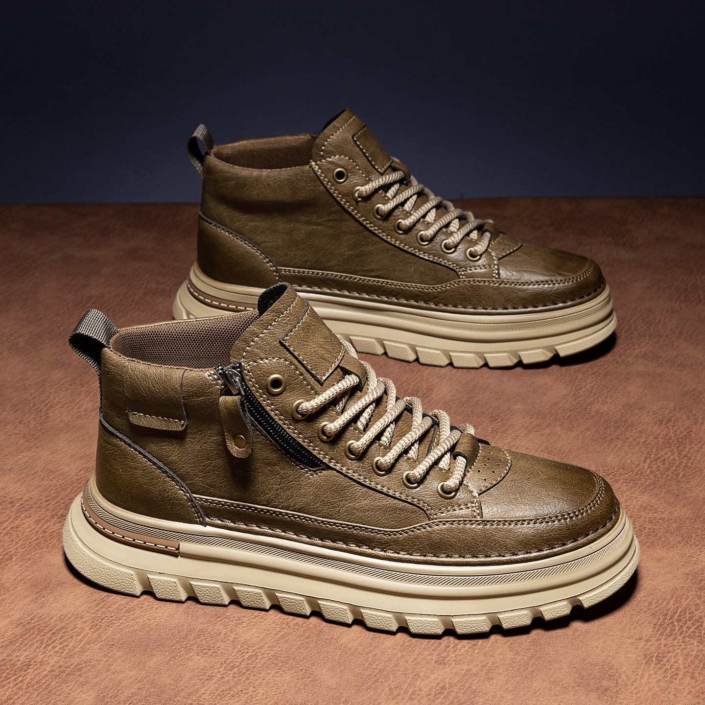 马丁靴男款2026新款春季英伦风复古真皮中帮短靴运动厚底工装男鞋