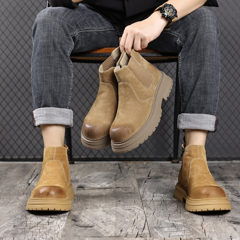 真皮切尔西短靴厚底马丁靴男鞋中帮皮靴高帮皮鞋工装靴冬季男靴子