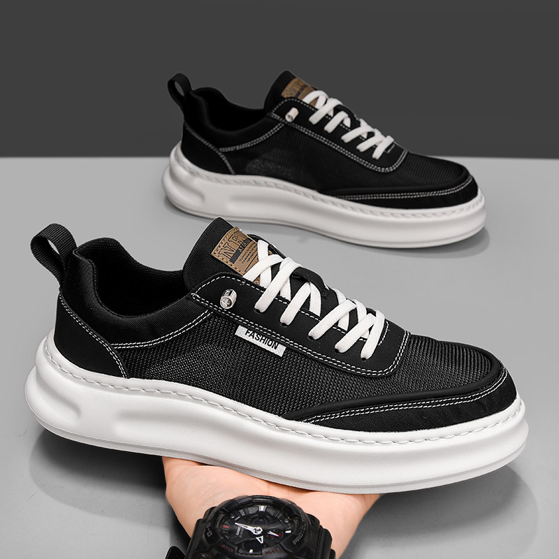 男鞋夏季2025新款免系鞋带夏天网面鞋厚底百搭一脚蹬男士休闲板鞋