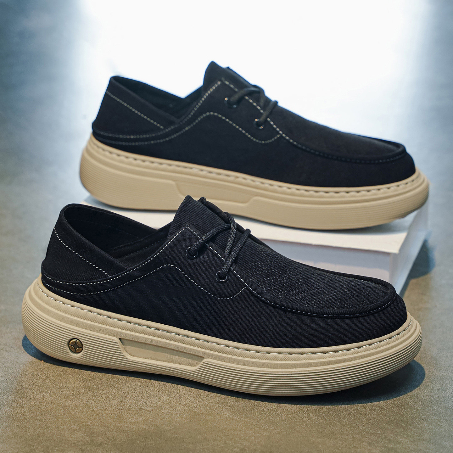 男鞋夏季透气薄款黑色帆布鞋男款工作通勤鞋子轻便软底板鞋潮夏天