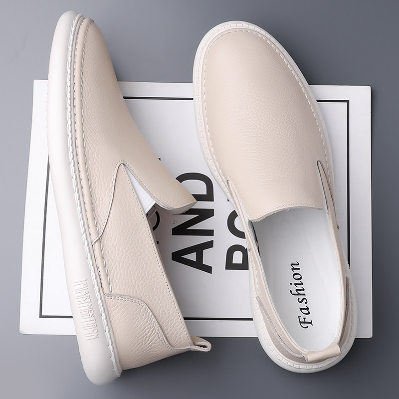 一脚蹬男鞋春季2026新款单层皮男士懒人豆豆鞋百搭透气软面乐福鞋