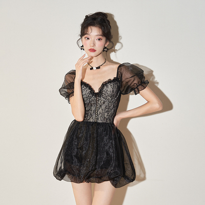 【夜幽情怀】连体裙式小胸聚拢遮肚显瘦温泉度假泳衣3059