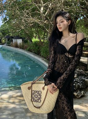 透视性感BIKINI带钢托聚拢低胸显身材蕾丝长裙海岛度假泳装95099